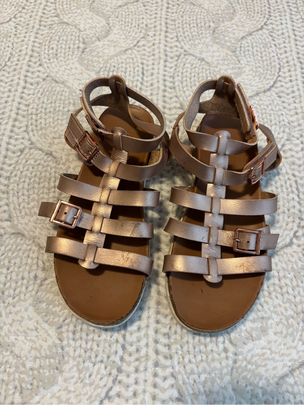 Sugar Girls Metallic Rose Sandal Gladiator w Hidden Velcro Straps